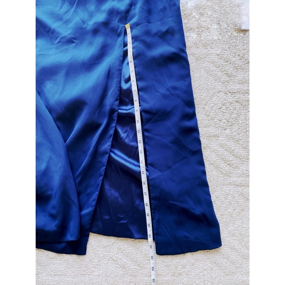 RENZ BRIDAL Navy Blue Satin Chiffon Embellished Gown - Picture 12 of 17